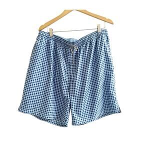 Peter Millar Seaside Men’s XXL Blue Gingham Checks Lined Swim Trunks Shorts
